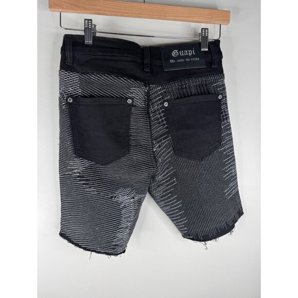 NEW Guapi Black Denim Edgy Distressed Shorts Men's Size 30 - Picture 8 of 8